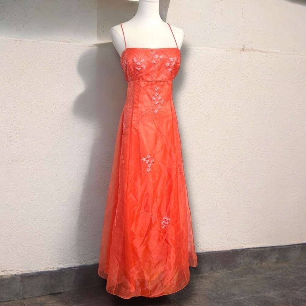 Vintage tangerine Fairycore beaded evening gown XL coquette beaded fairy